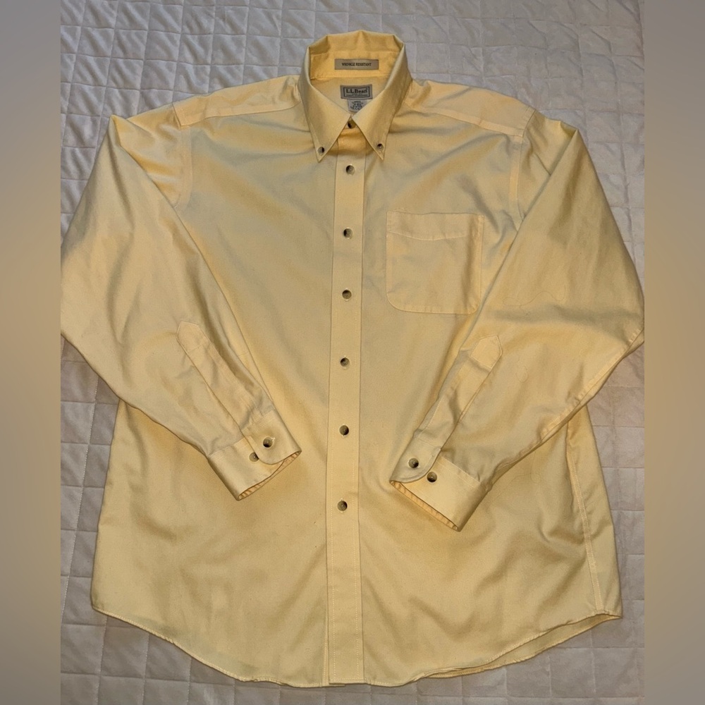 LL Bean Wrinkle Resistant 100% Cotton yellow dress shirt. Mens Medium 0WT59